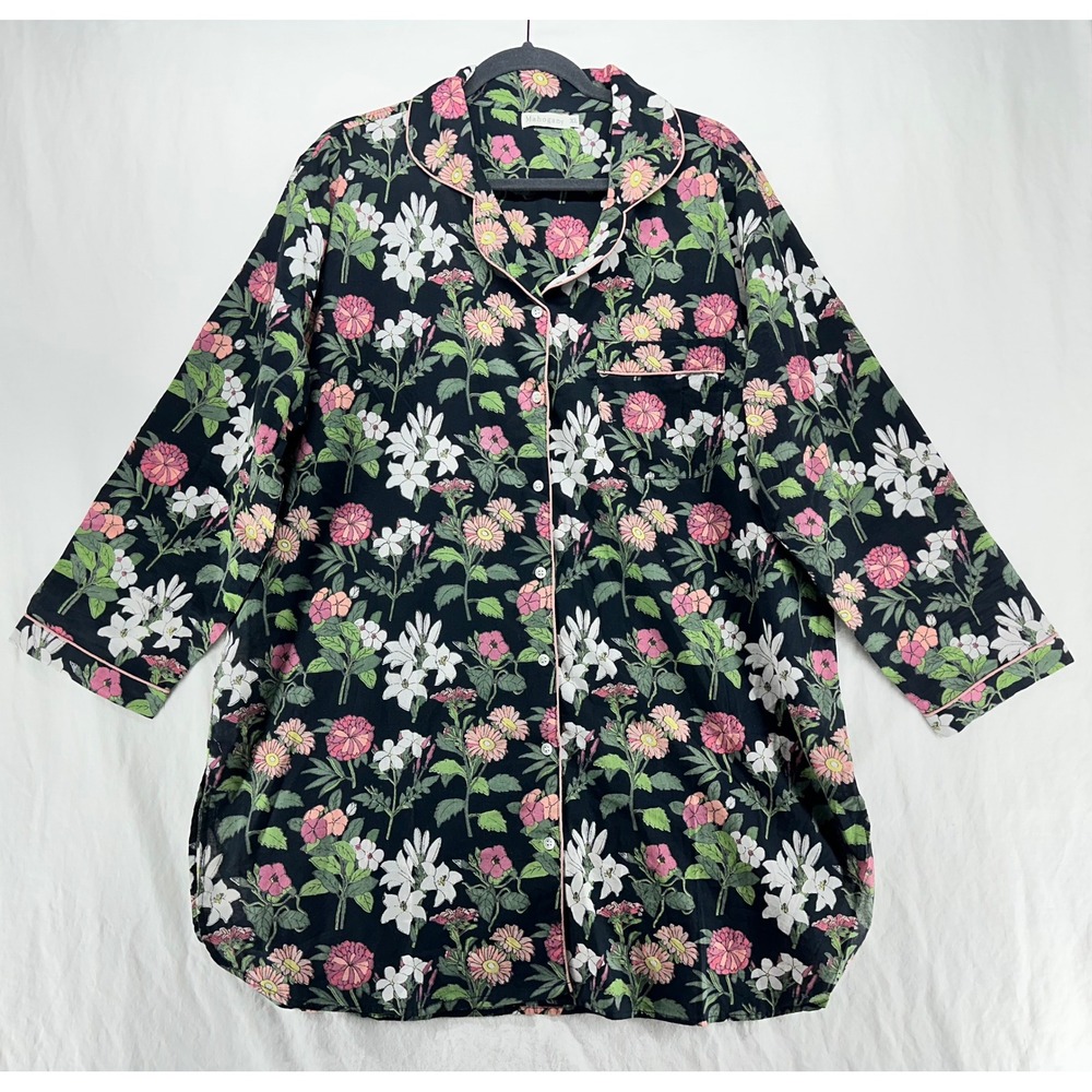 Mahogany Valorie Floral Cotton Sleep Shirt Nightgown Black Pink XL